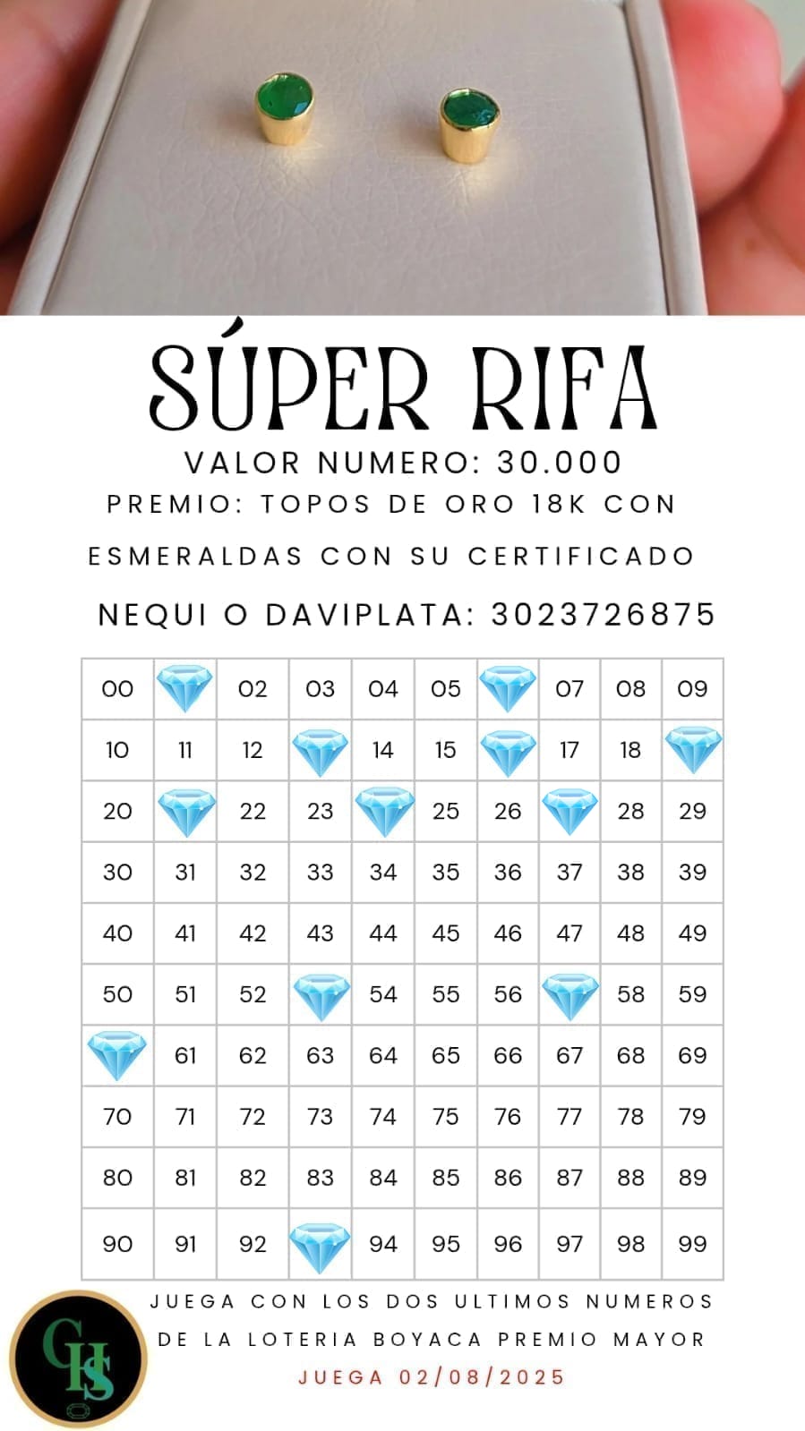Rifa Topos de oro 18 k con esmeralda WhatsApp
