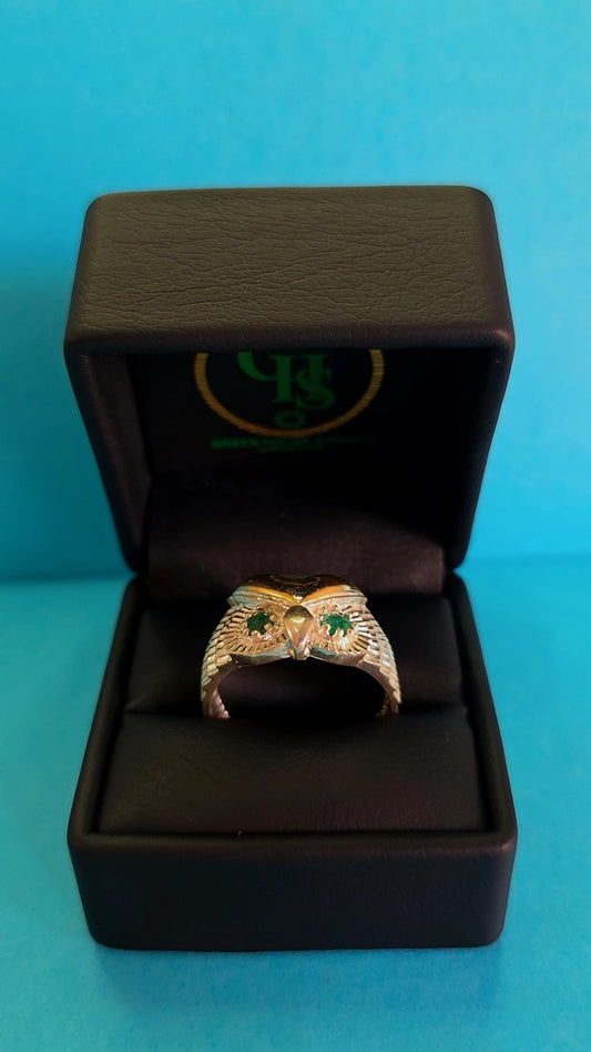 Anillo Búho en plata ley 925 con esmeralda certificada