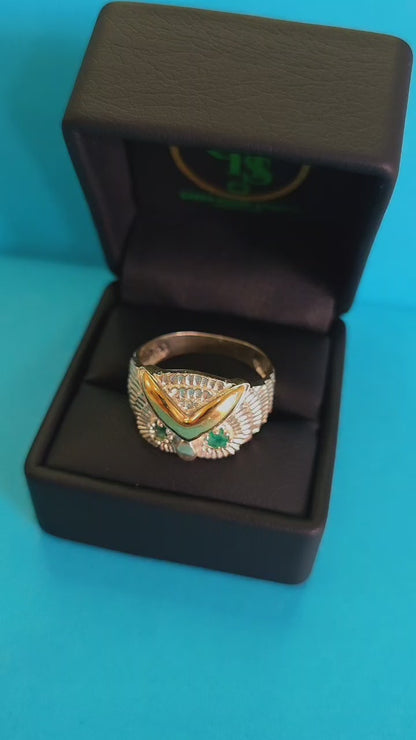 Anillo Búho en plata ley 925 con esmeralda certificada